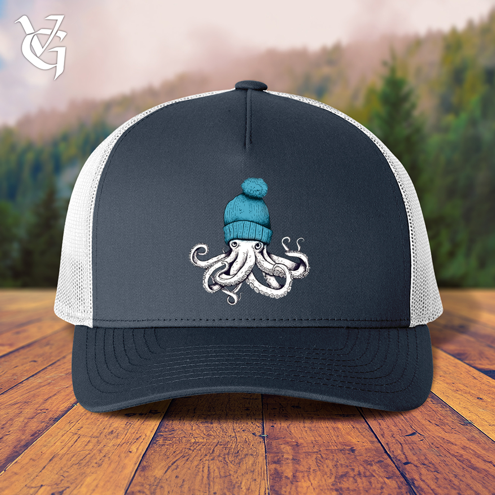Viking Goods Octopus Wearing Beanie Blue Trucker Cap Navy/ White