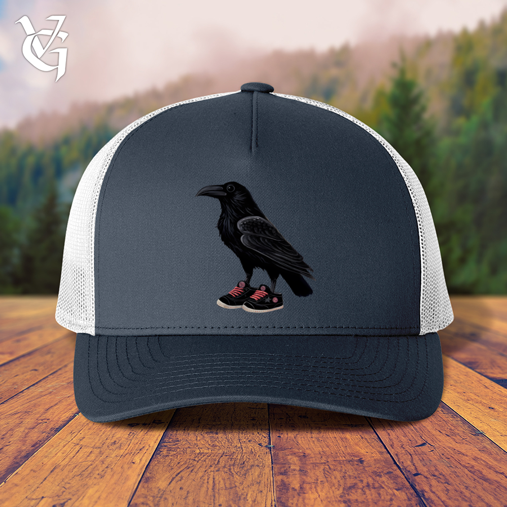 Viking Goods Raven Wearing Sneakers Trucker Cap Navy/ White