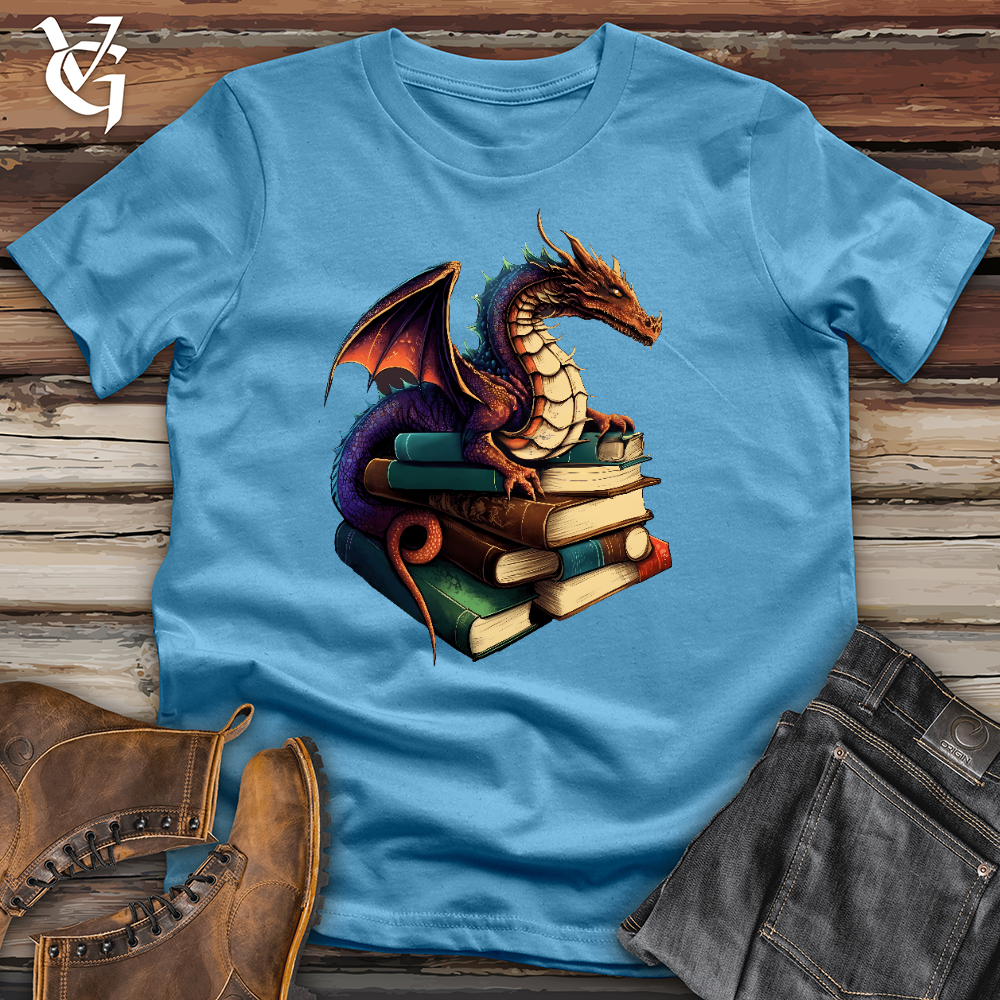 Viking Goods Dragon Book Hoarder Cotton Tee Ocean Blue / L