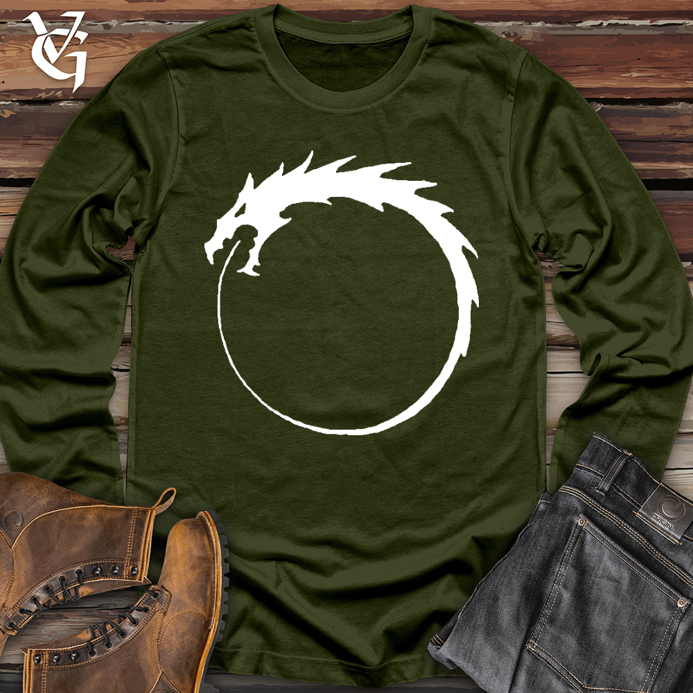 Viking Goods Dragon Circle White Long Sleeve Olive / L
