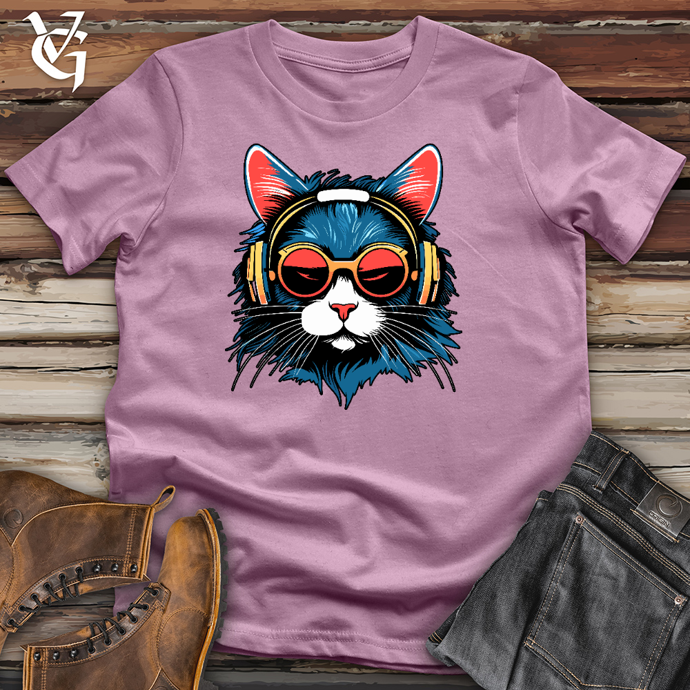 Viking Goods A Cat Wearing Sunglasses and Headphone Cotton Tee Orchid / L