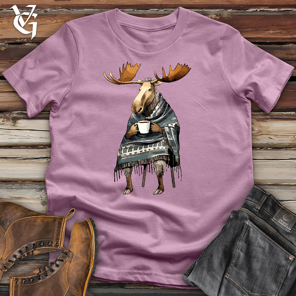 Viking Goods Coffee Drinking Moose Cotton Tee Orchid / L