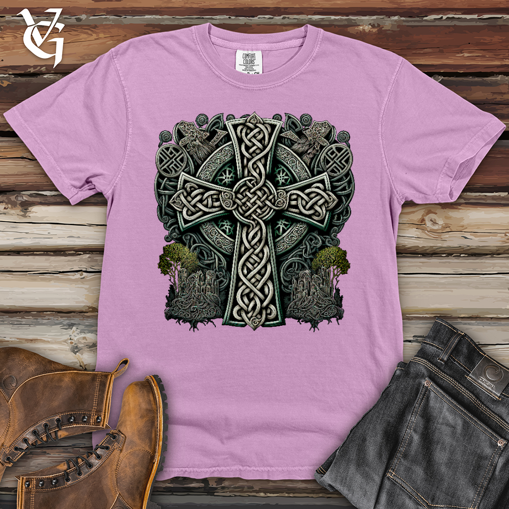 Viking Goods Metallic Celtic Crosses Heavy Cotton Comfort Colors Tee Orchid / L
