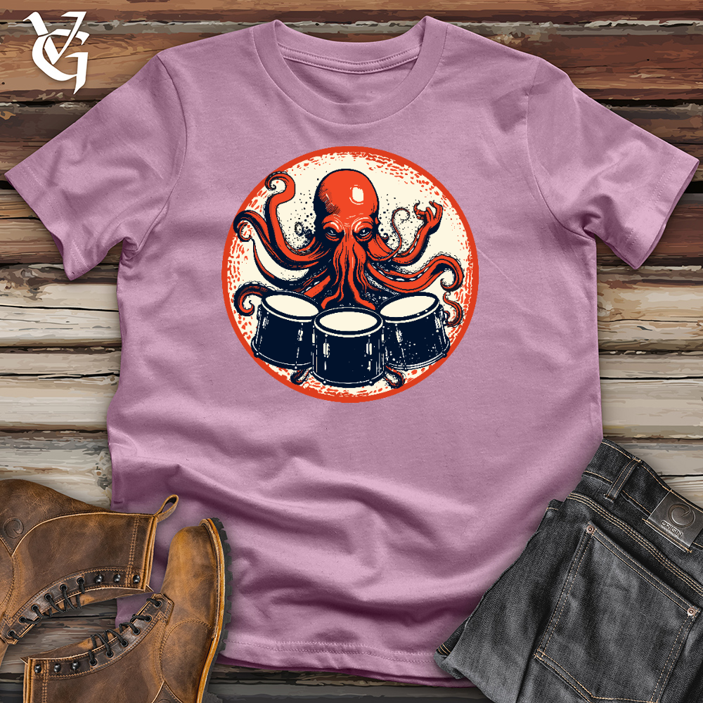 Viking Goods Octopus Playing Drums Cotton Tee Orchid / L