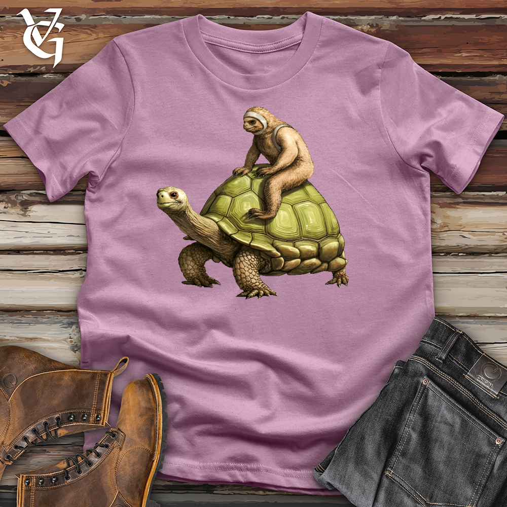 Viking Goods Sloth Riding The Turtle Cotton Tee Orchid / L