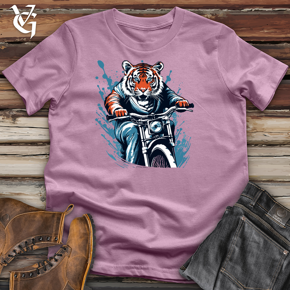 Viking Goods Tiger Riding On Motorbike Cotton Tee Orchid / L