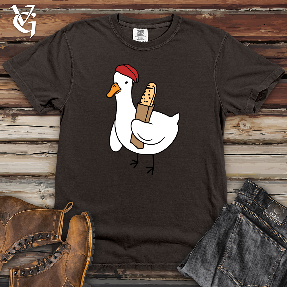 Viking Goods A Red Hat Wearing Duck Holding a Baguette Heavy Cotton Comfort Colors Tee Pepper / L