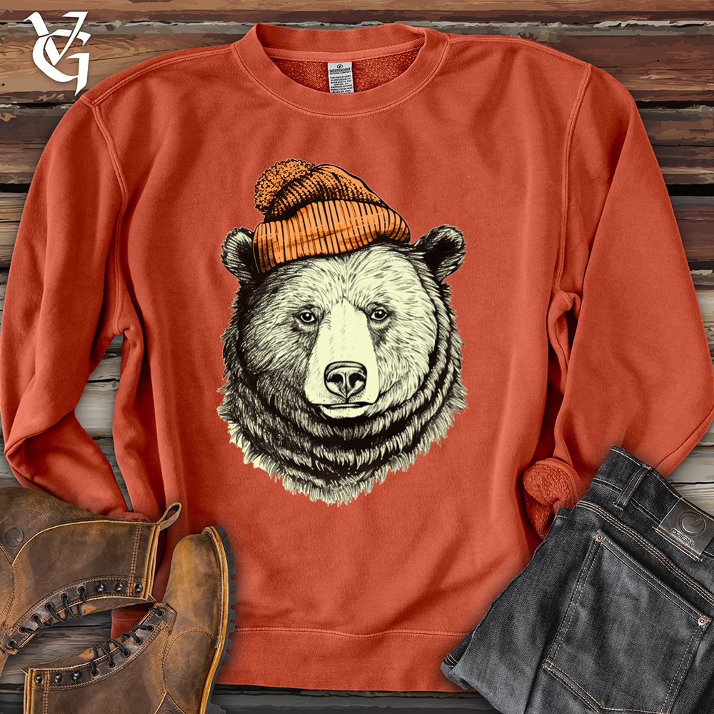 Viking Goods Bear Wearing Hunters Beanie Pigment-Dyed Crewneck Pigment Amber / L