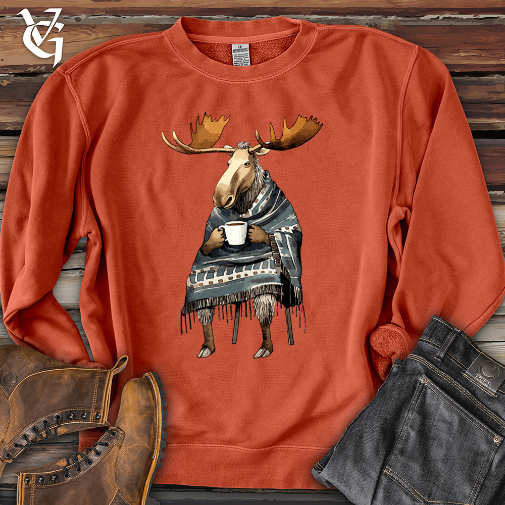Viking Goods Coffee Drinking Moose Pigment-Dyed Crewneck Pigment Amber / L