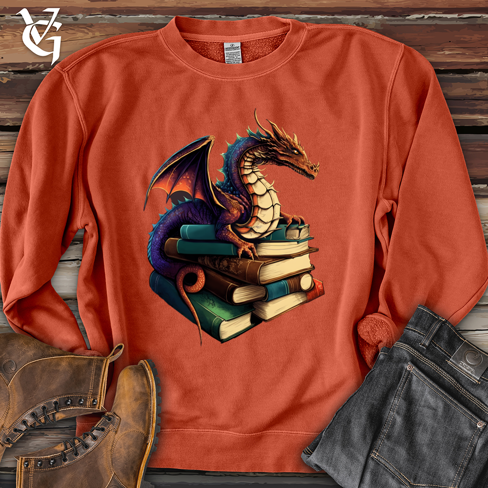 Viking Goods Dragon Book Hoarder Pigment-Dyed Crewneck Pigment Amber / L