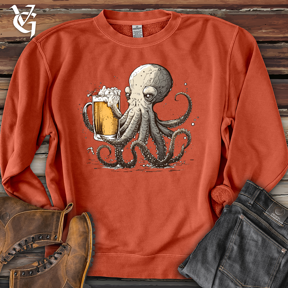 Viking Goods Octopus Happy Hour Banjo Bison Pigment-Dyed Crewneck Pigment Amber / L