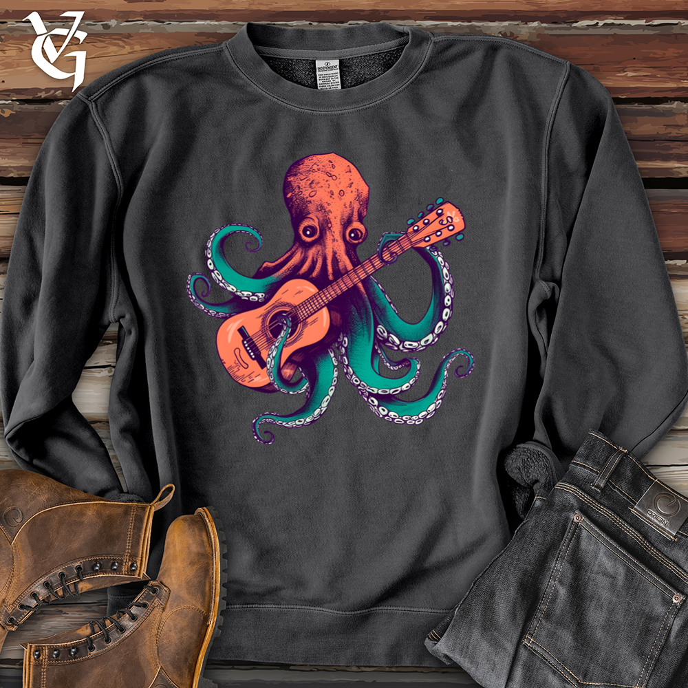 Viking Goods Octopus Guitarist Banjo Bison Pigment-Dyed Crewneck Pigment Black / L