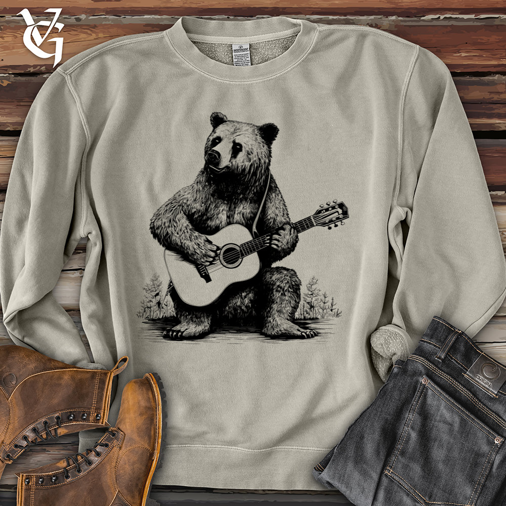 Viking Goods Bear Guitarist Pigment-Dyed Crewneck Pigment Cement / L