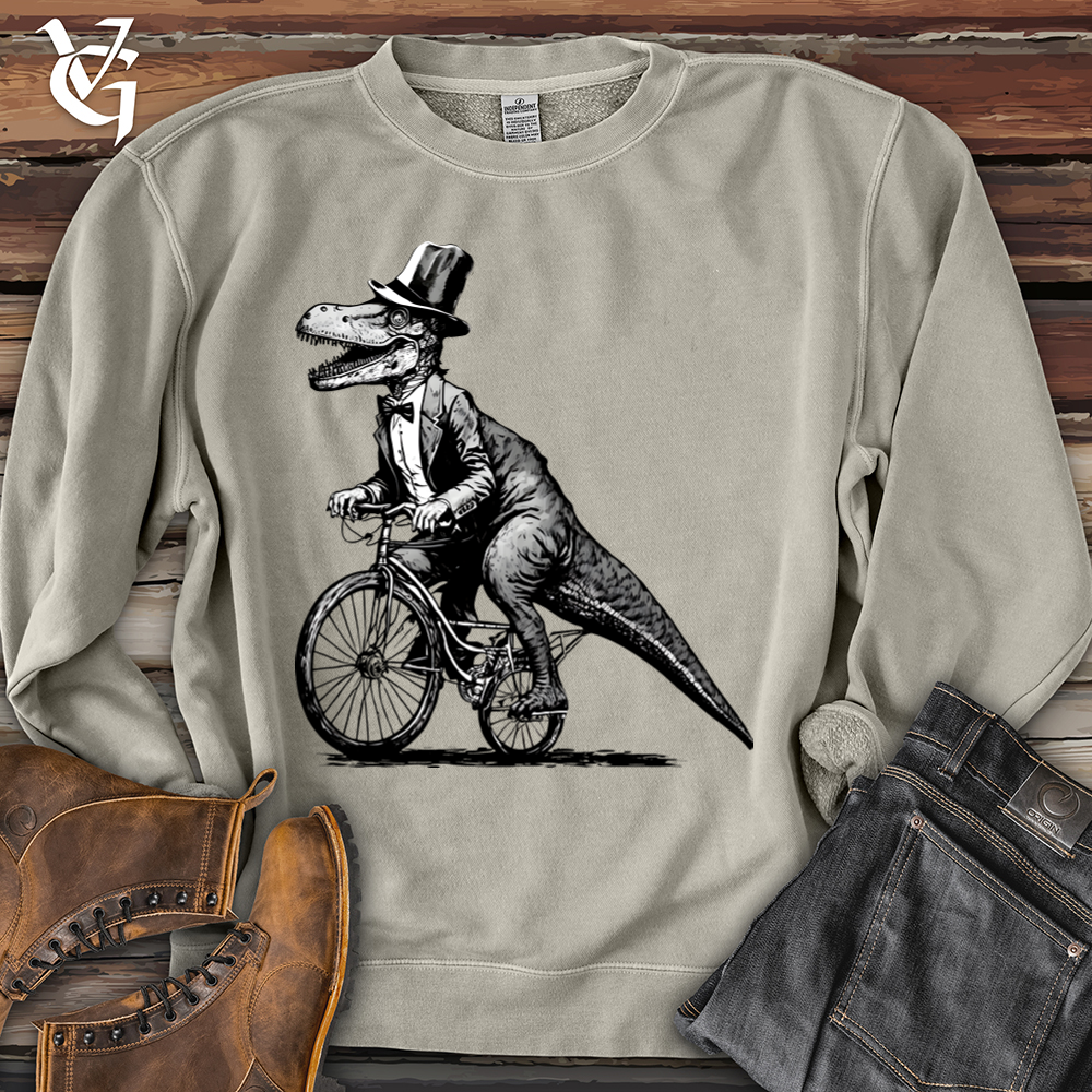 Viking Goods Dinosaur Riding a Bike Banjo Bison Pigment-Dyed Crewneck Pigment Cement / L