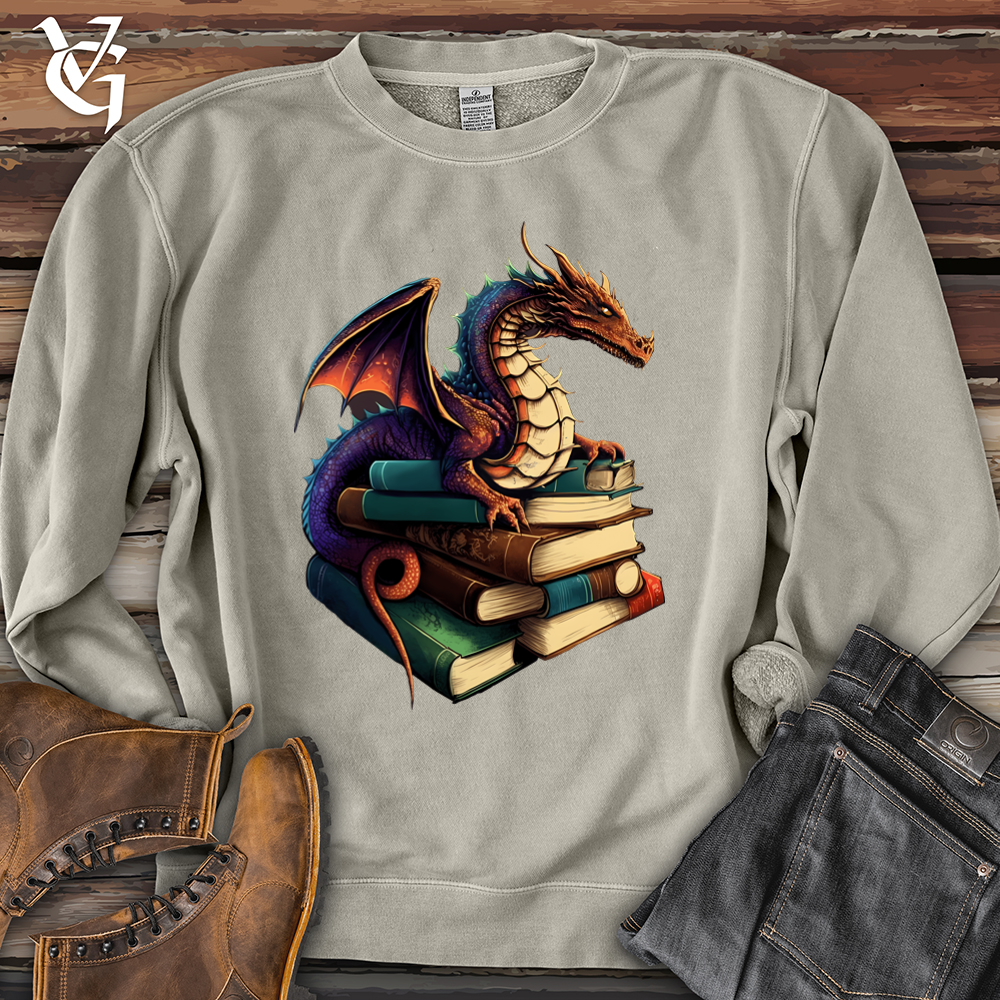 Viking Goods Dragon Book Hoarder Pigment-Dyed Crewneck Pigment Cement / L