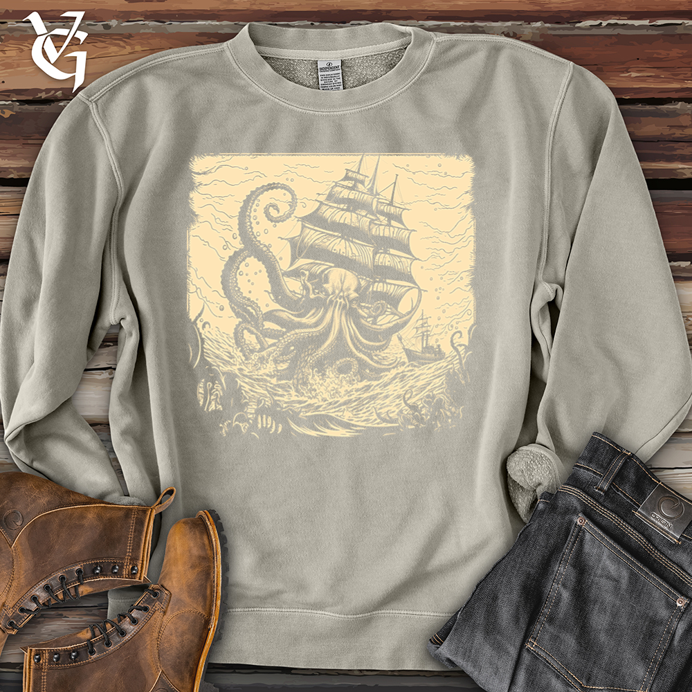 Viking Goods Kraken At Sea Pigment-Dyed Crewneck Pigment Cement / L