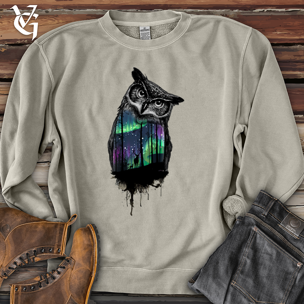Viking Goods Northern Lights Owl Pigment-Dyed Crewneck Pigment Cement / L