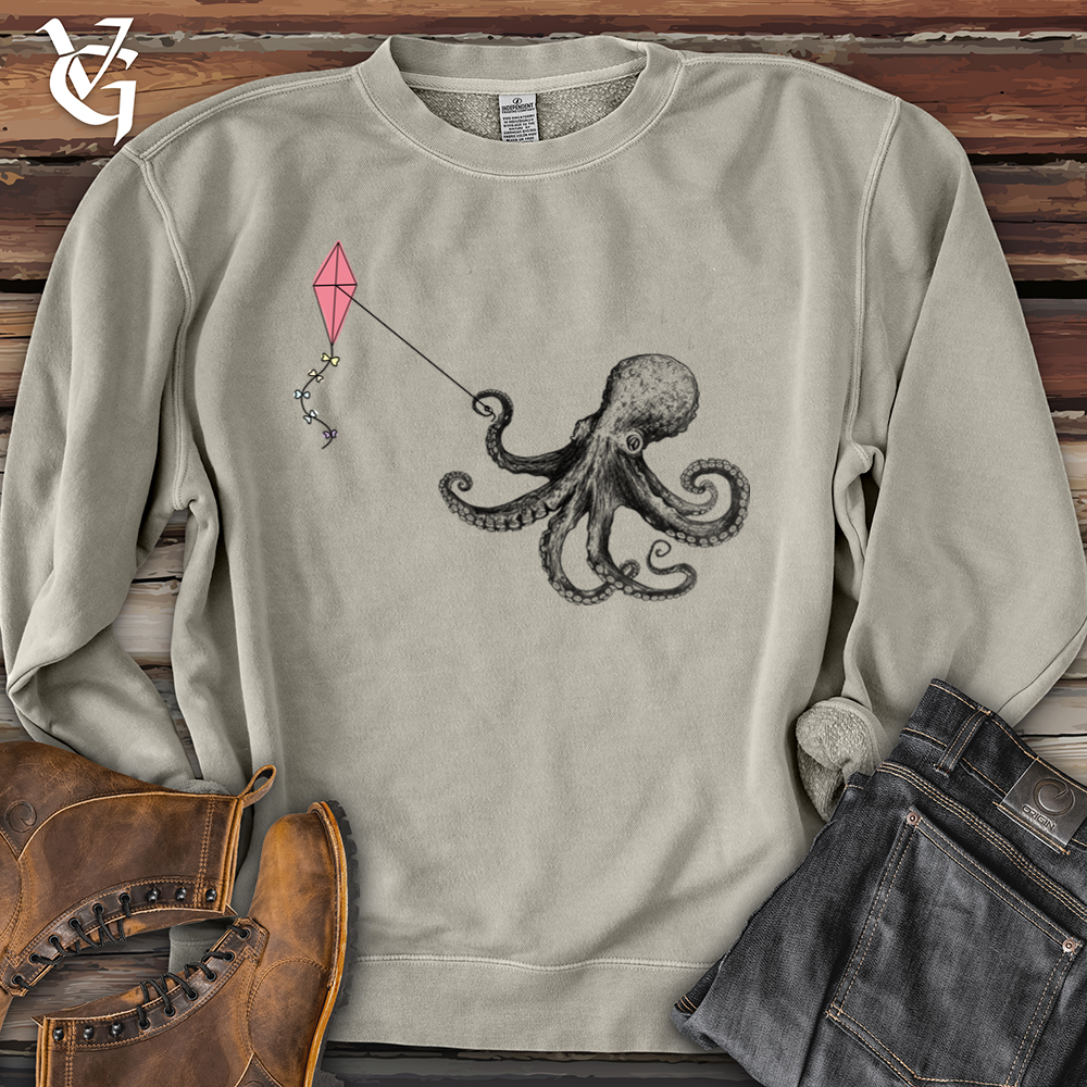 Viking Goods Octopus Flying Kyte Banjo Bison Pigment-Dyed Crewneck Pigment Cement / L