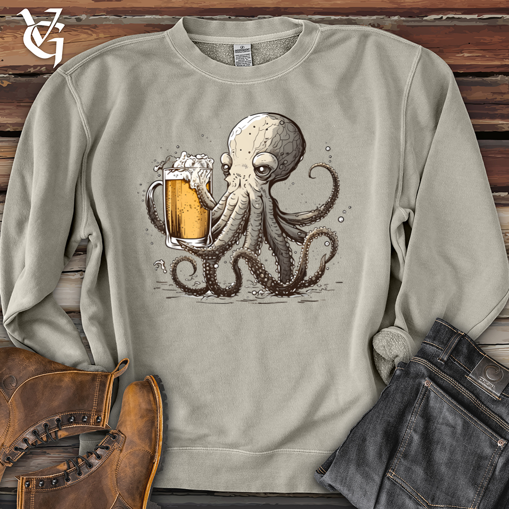 Viking Goods Octopus Happy Hour Pigment-Dyed Crewneck Pigment Cement / L