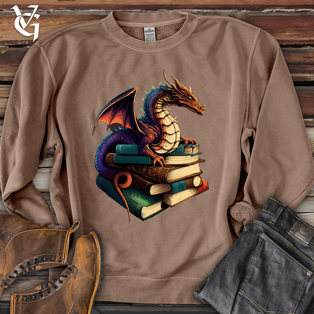 Viking Goods Dragon Book Hoarder Pigment-Dyed Crewneck Pigment Clay / L