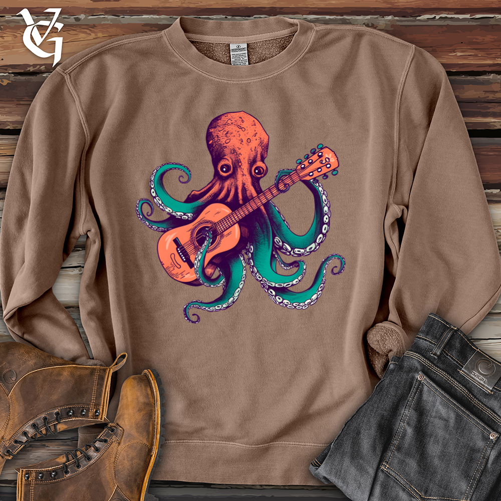 Viking Goods Octopus Guitarist Banjo Bison Pigment-Dyed Crewneck Pigment Clay / L