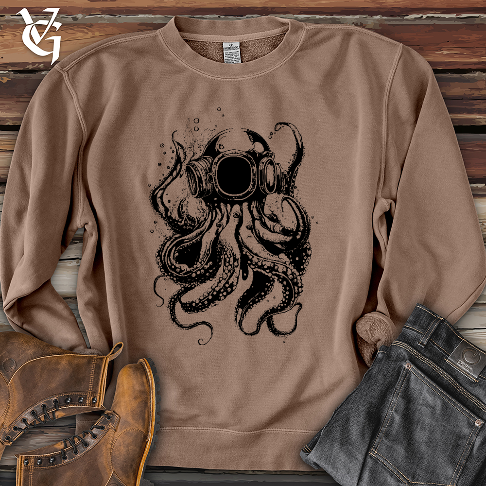 Viking Goods Scuba Octopus Banjo Bison Pigment-Dyed Crewneck Pigment Clay / L