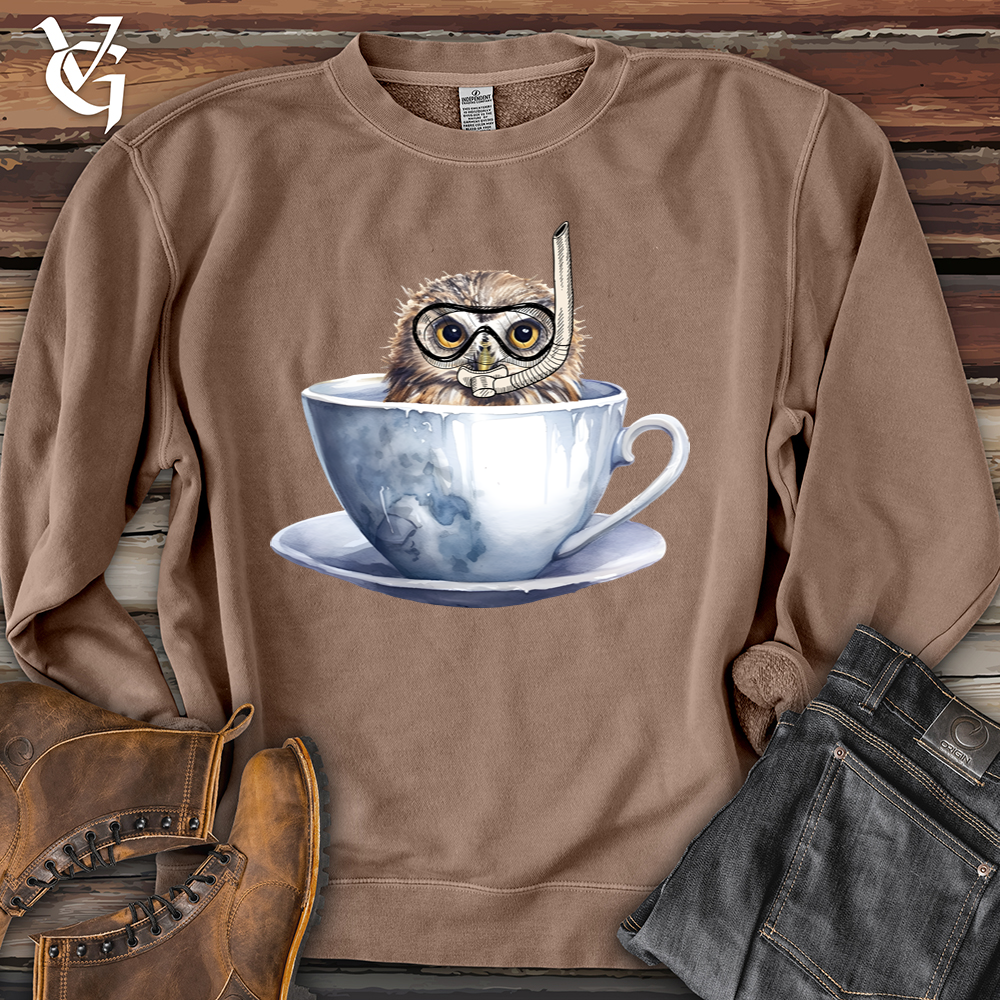 Viking Goods Snorkeling Owl Banjo Bison Pigment-Dyed Crewneck Pigment Clay / L