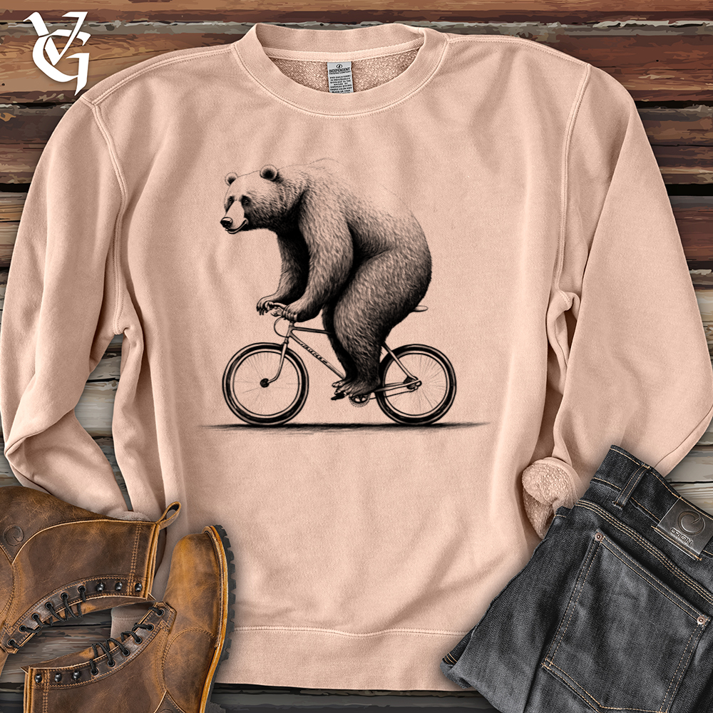 Viking Goods Bear Riding Bike Pigment-Dyed Crewneck Pigment Dusty Pink / L