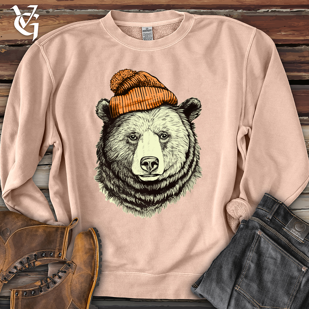 Viking Goods Bear Wearing Hunters Beanie Pigment-Dyed Crewneck Pigment Dusty Pink / L