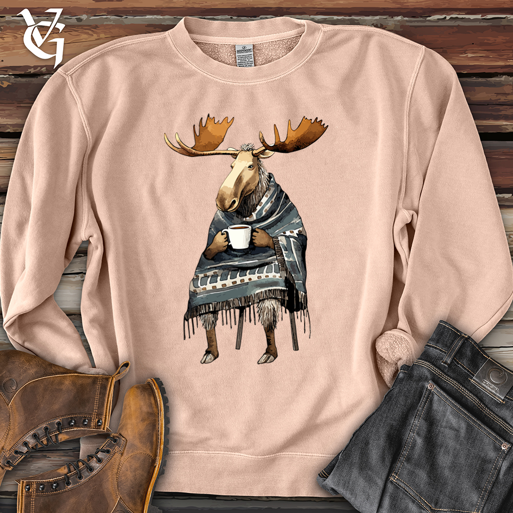 Viking Goods Coffee Drinking Moose Pigment-Dyed Crewneck Pigment Dusty Pink / L