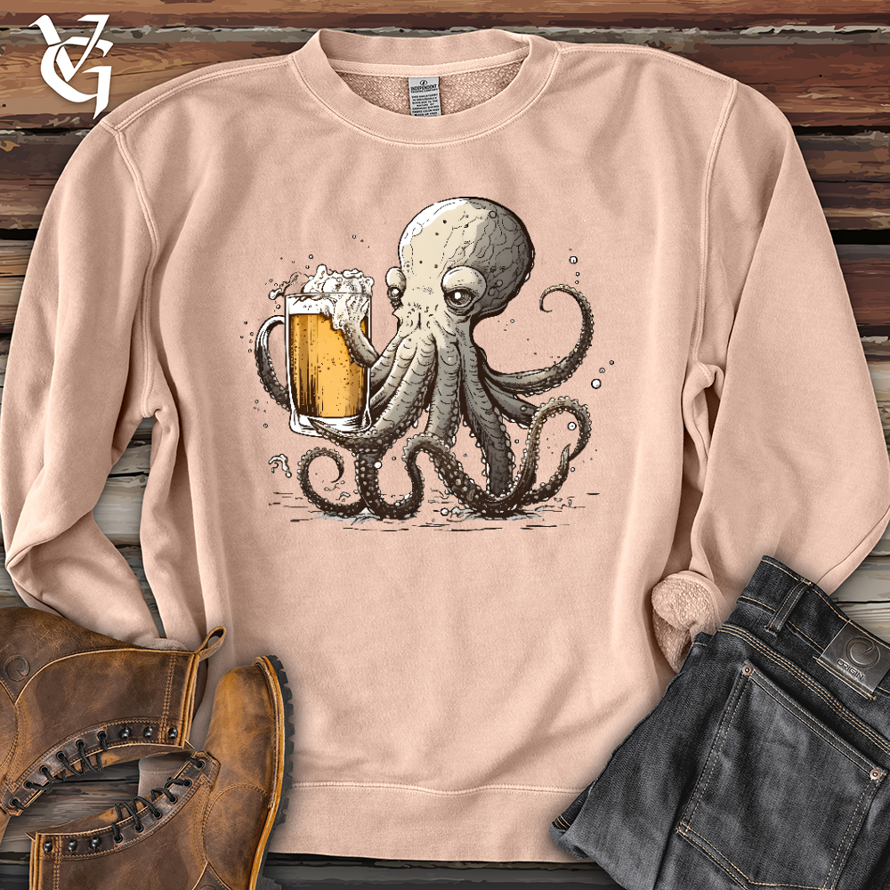 Viking Goods Octopus Happy Hour Banjo Bison Pigment-Dyed Crewneck Pigment Dusty Pink / L
