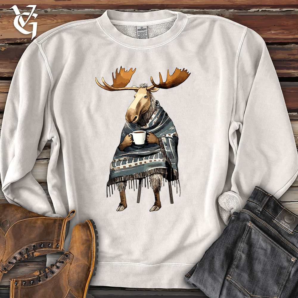 Viking Goods Coffee Drinking Moose Pigment-Dyed Crewneck Pigment Ivory / L