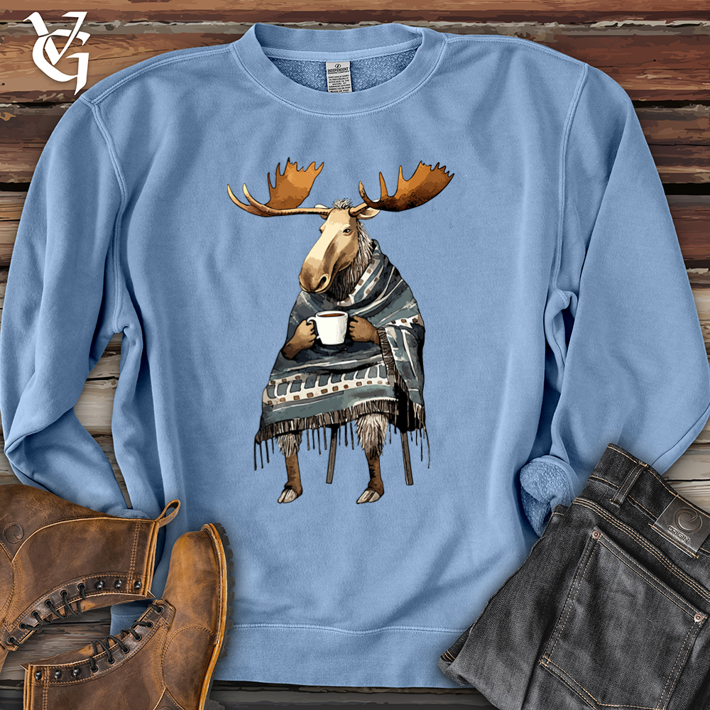 Viking Goods Coffee Drinking Moose Pigment-Dyed Crewneck Pigment Light Blue / L