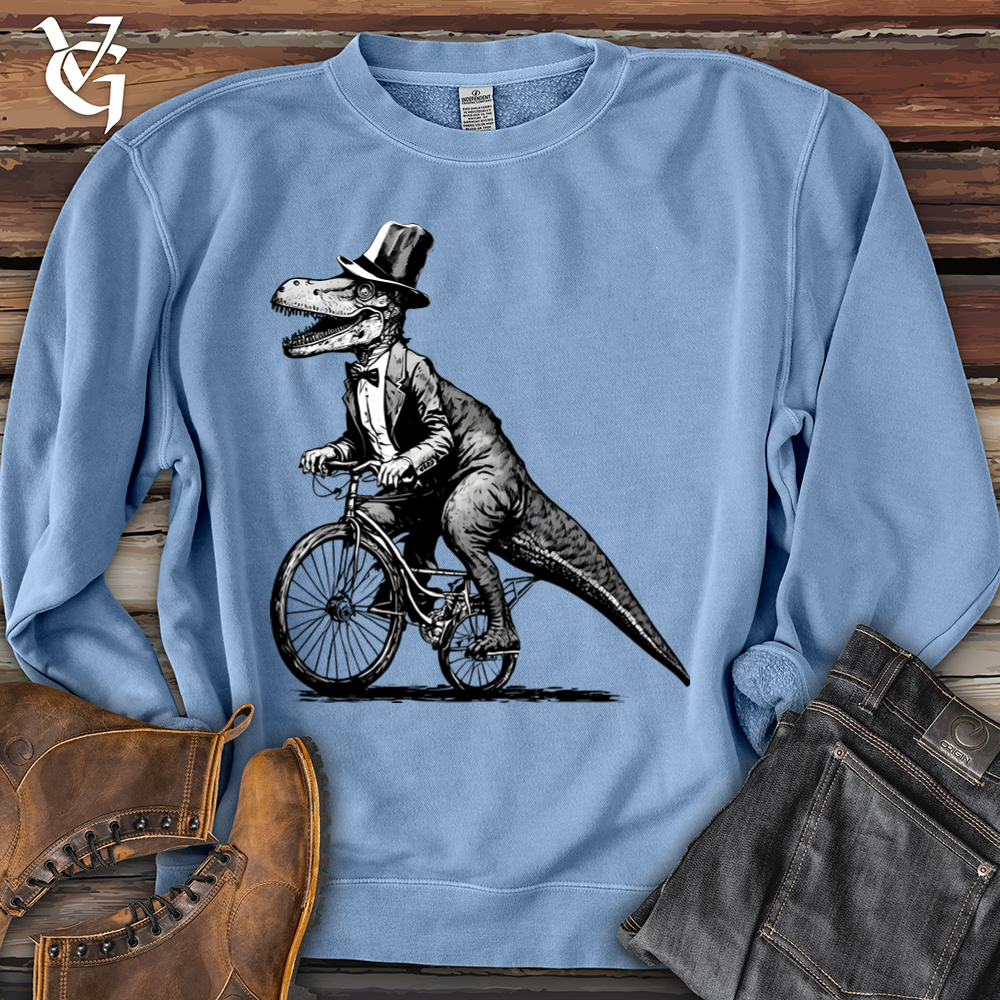 Viking Goods Dinosaur Riding a Bike Banjo Bison Pigment-Dyed Crewneck Pigment Light Blue / L