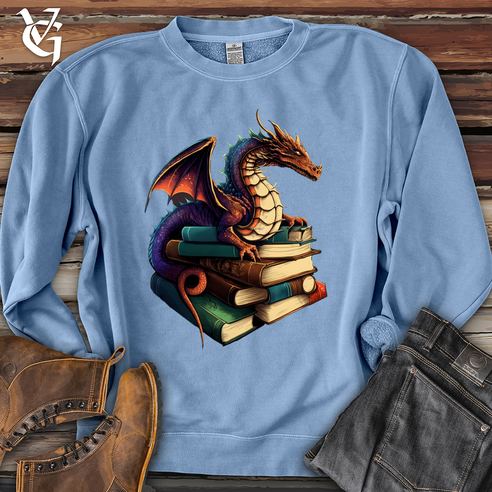 Viking Goods Dragon Book Hoarder Pigment-Dyed Crewneck Pigment Light Blue / L