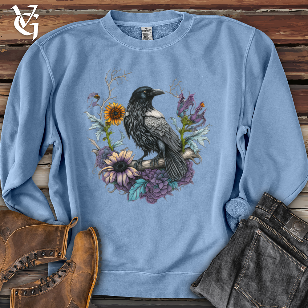 Viking Goods Flower Wreath Raven Pigment-Dyed Crewneck Pigment Light Blue / L
