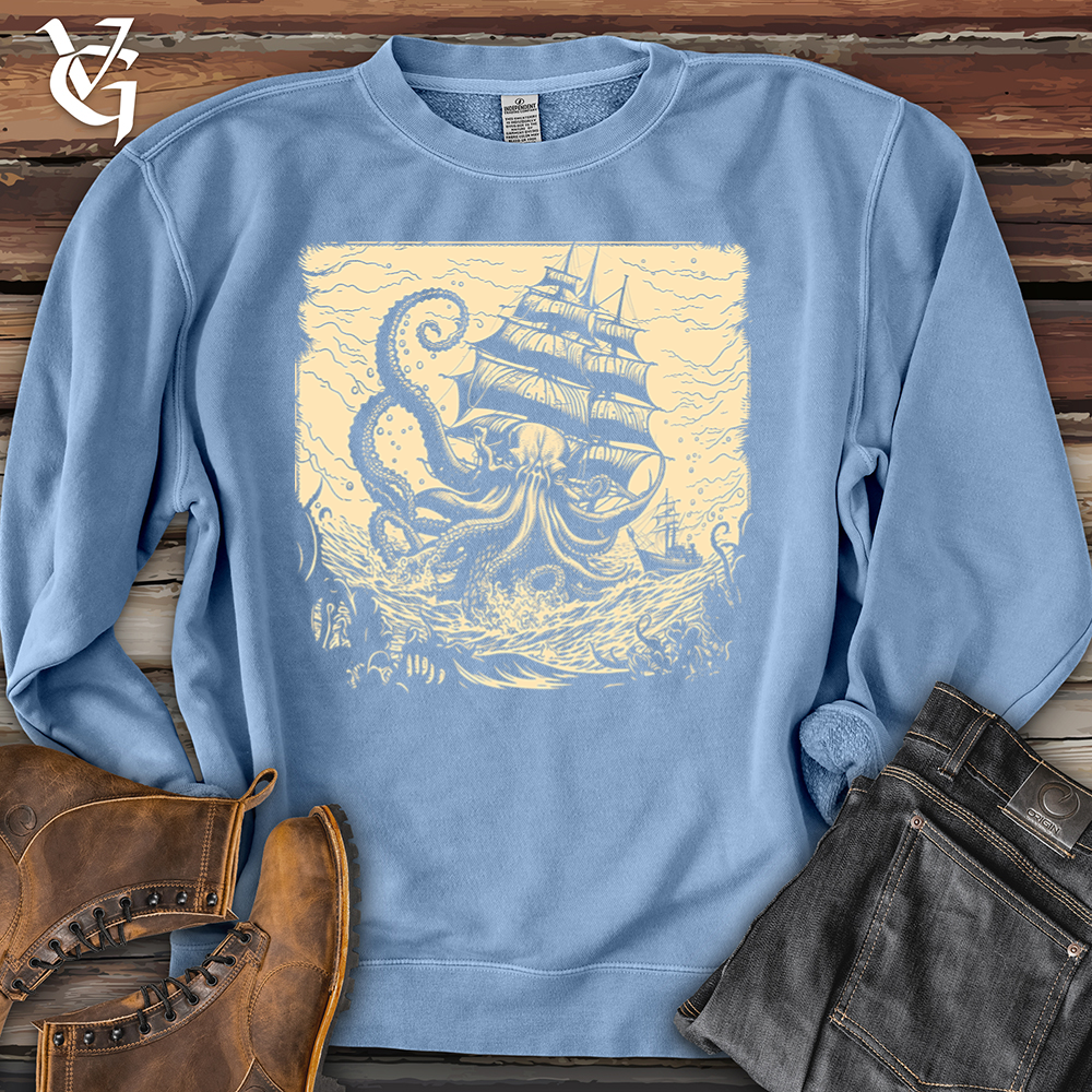 Viking Goods Kraken At Sea Pigment-Dyed Crewneck Pigment Light Blue / L