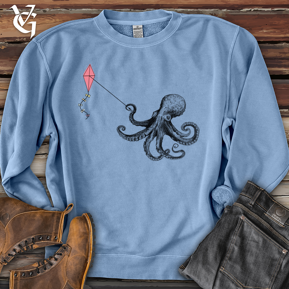 Viking Goods Octopus Flying Kyte Banjo Bison Pigment-Dyed Crewneck Pigment Light Blue / L