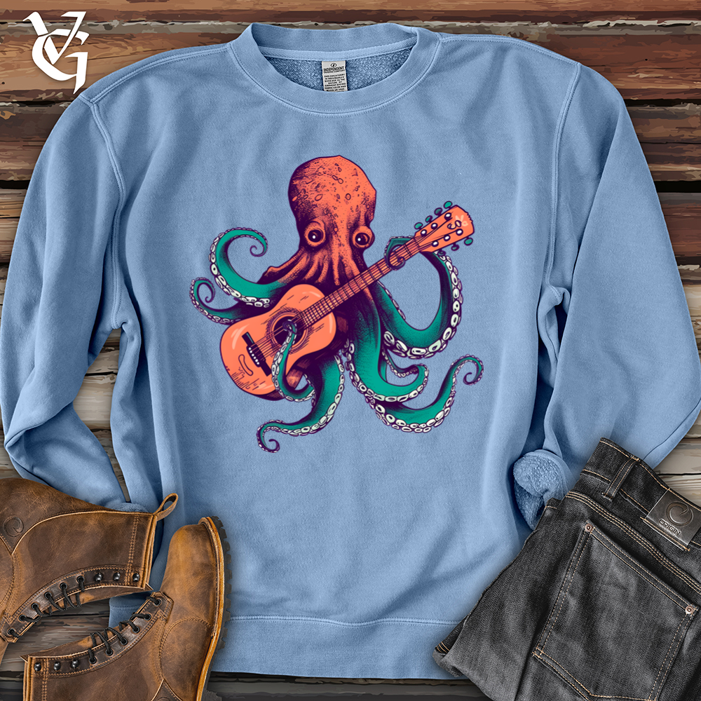 Viking Goods Octopus Guitarist Banjo Bison Pigment-Dyed Crewneck Pigment Light Blue / L