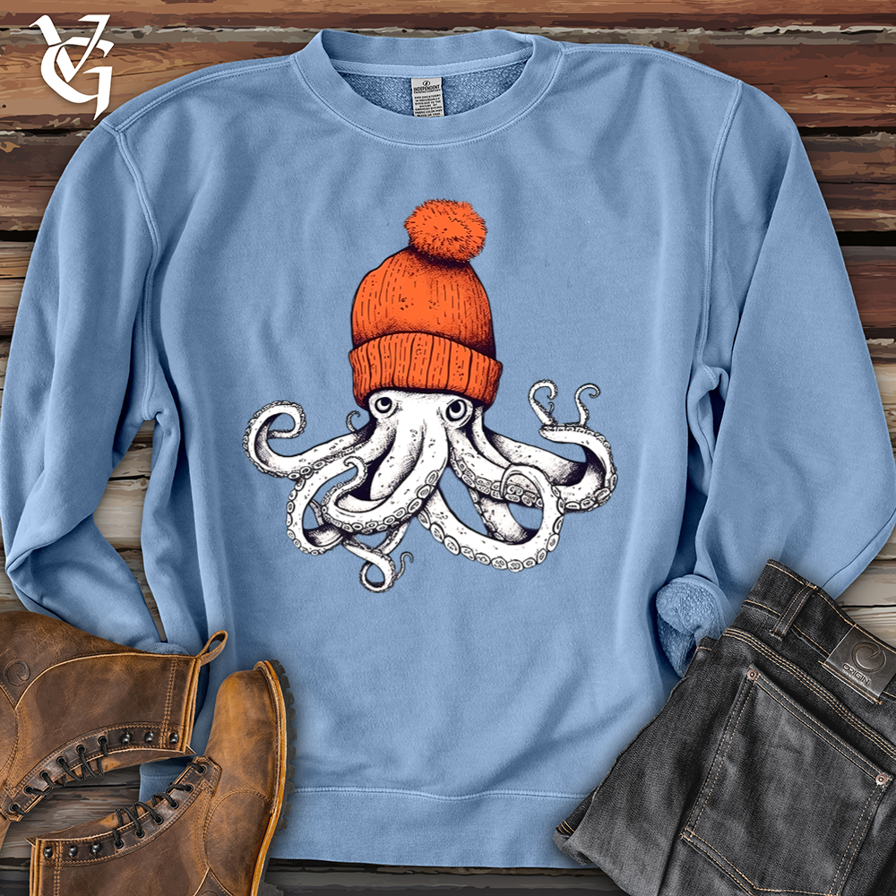 Viking Goods Octopus Orange Beanie Banjo Bison Pigment-Dyed Crewneck Pigment Light Blue / L