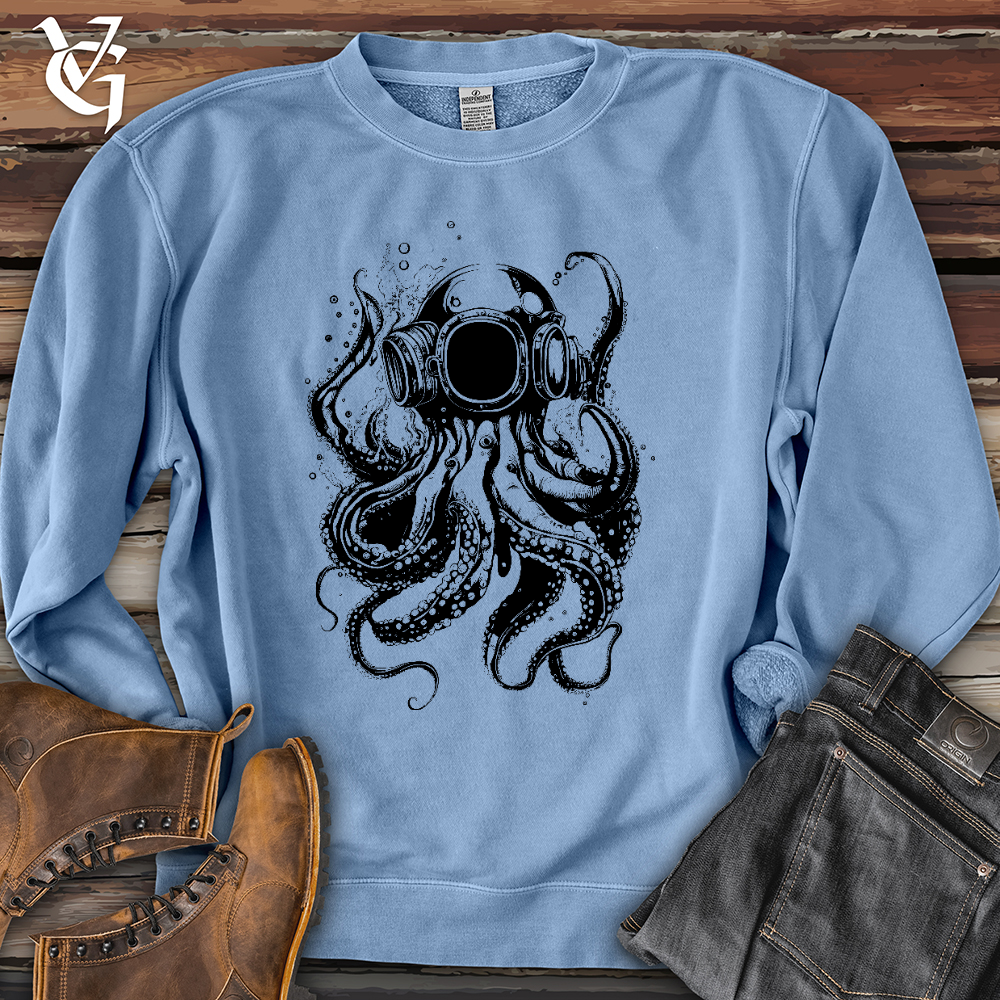Viking Goods Scuba Octopus Banjo Bison Pigment-Dyed Crewneck Pigment Light Blue / L