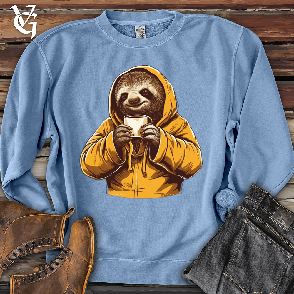 Viking Goods Sloth Coffee Banjo Bison Pigment-Dyed Crewneck Pigment Light Blue / L