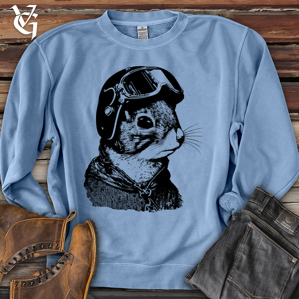 Viking Goods Squirrel Fighter Pilot Banjo Bison Pigment-Dyed Crewneck Pigment Light Blue / L