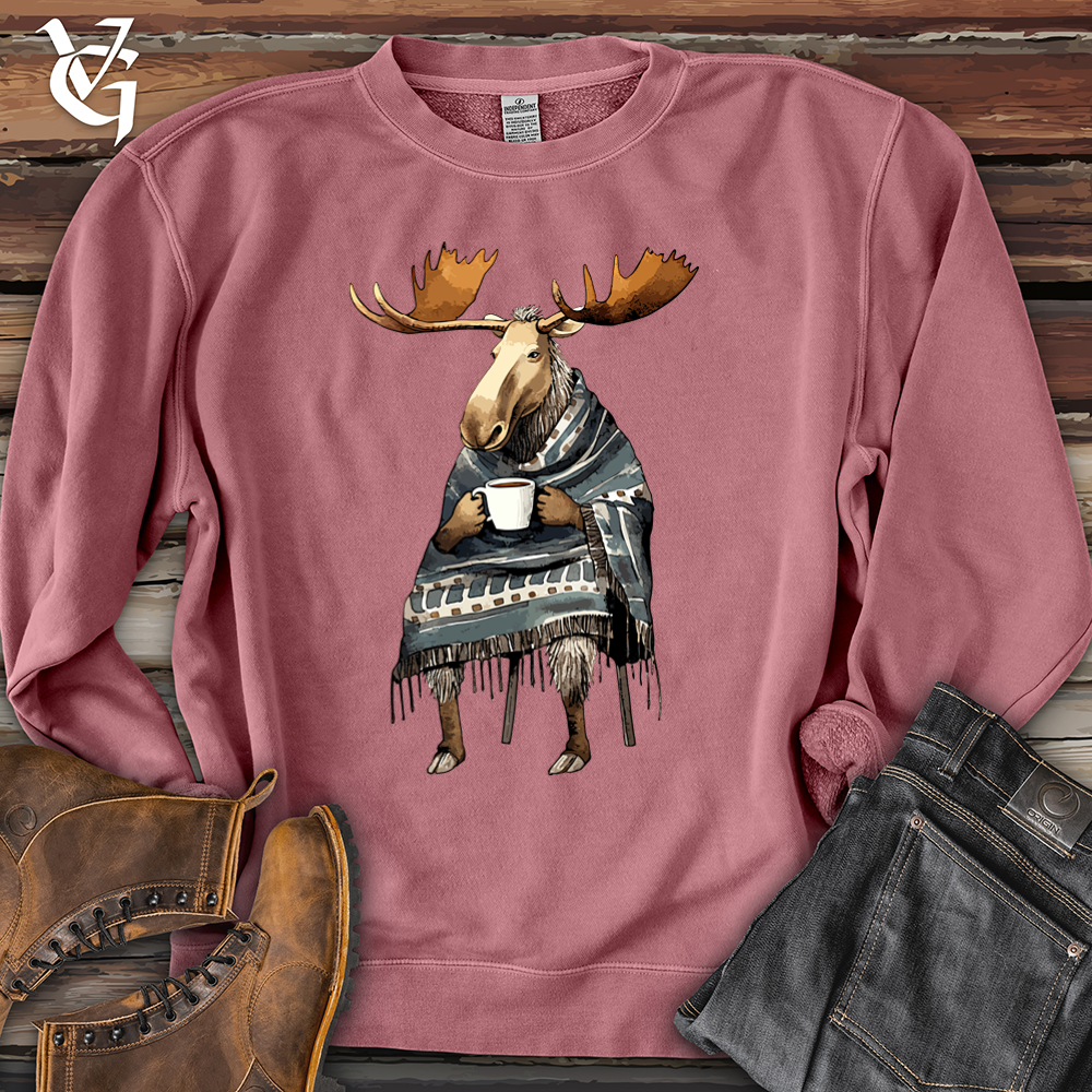 Viking Goods Coffee Drinking Moose Banjo Bison Pigment-Dyed Crewneck Pigment Maroon / L