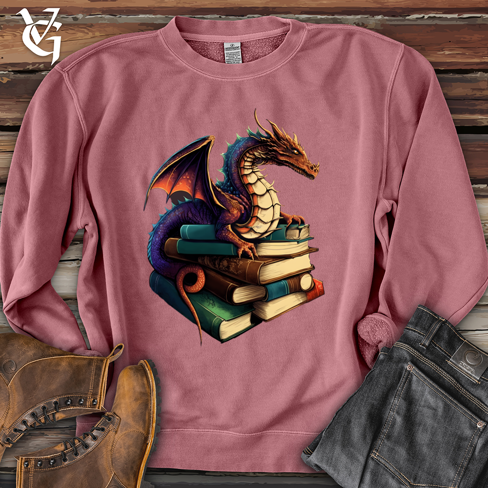 Viking Goods Dragon Book Hoarder Pigment-Dyed Crewneck Pigment Maroon / L