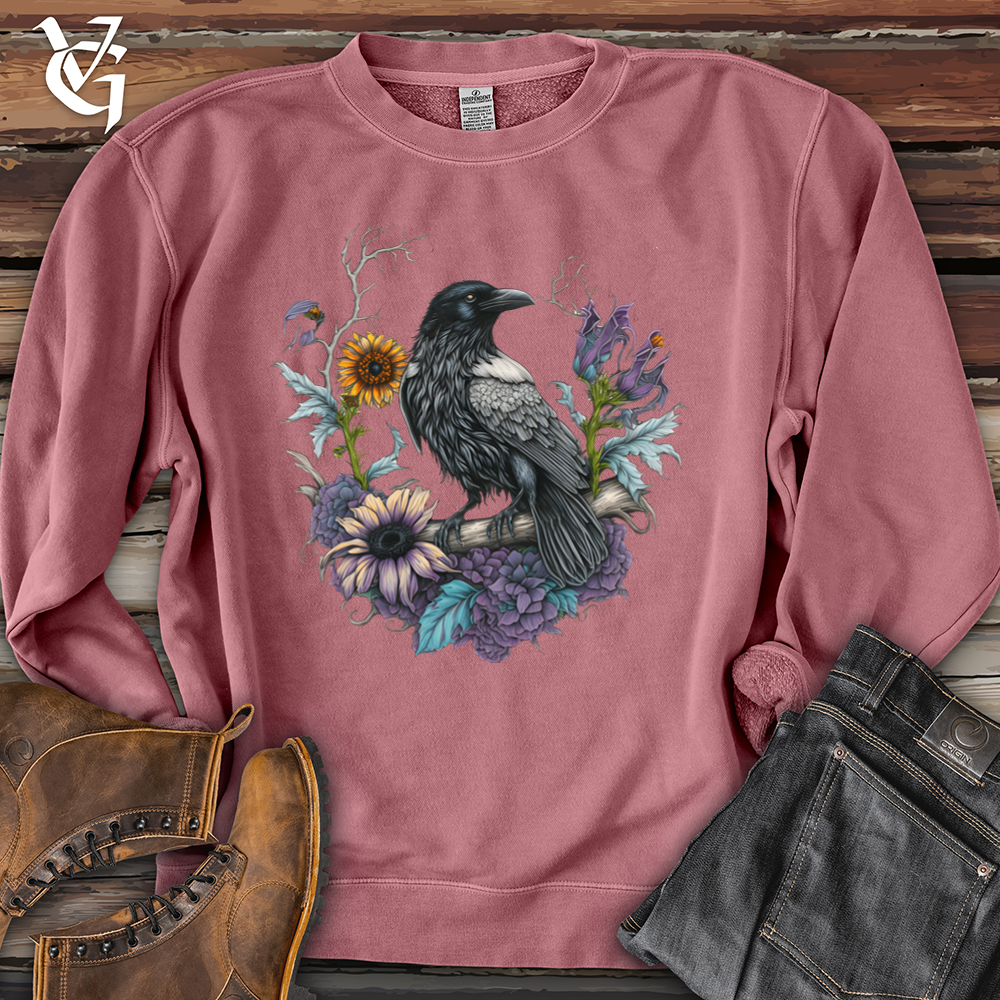 Viking Goods Flower Wreath Raven Pigment-Dyed Crewneck Pigment Maroon / L