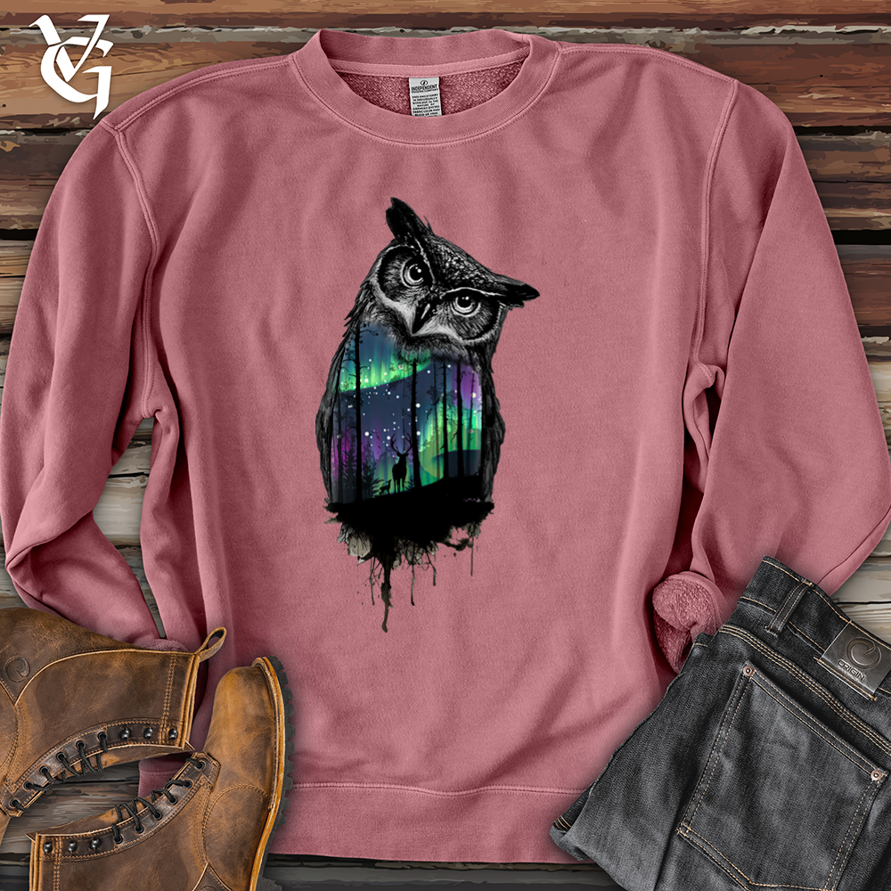 Viking Goods Northern Lights Owl Pigment-Dyed Crewneck Pigment Maroon / L