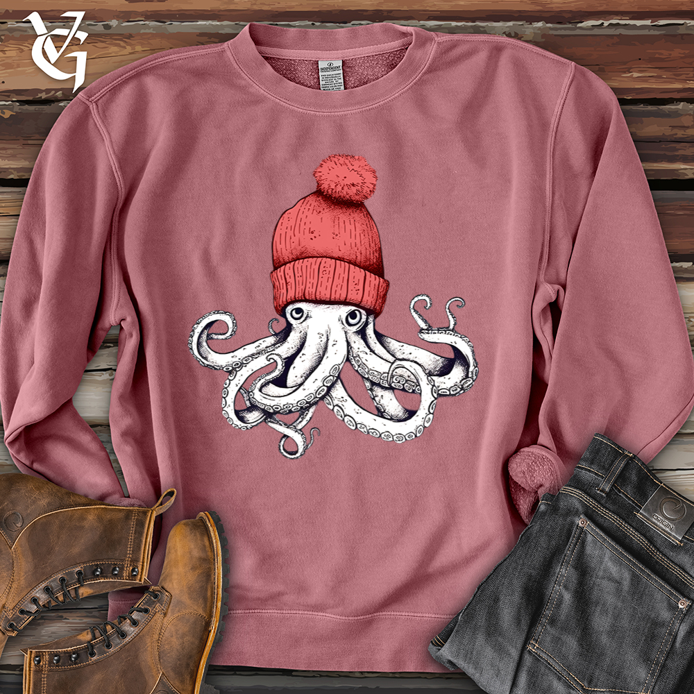 Viking Goods Octopus Chillin Banjo Bison Pigment-Dyed Crewneck Pigment Maroon / L