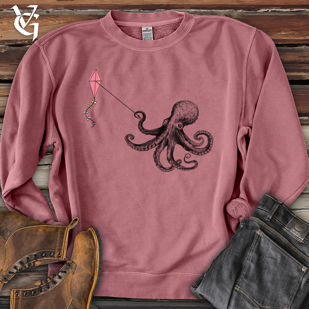 Viking Goods Octopus Flying Kyte Banjo Bison Pigment-Dyed Crewneck Pigment Maroon / L