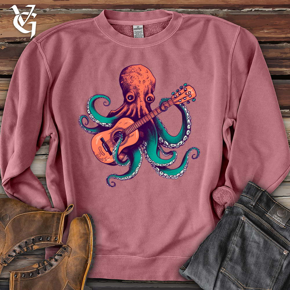 Viking Goods Octopus Guitarist Banjo Bison Pigment-Dyed Crewneck Pigment Maroon / L